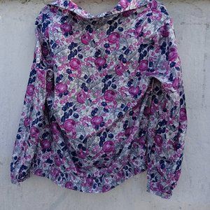 Vintage Blouse with Fruit Pattern, Purple/Pink and Blue Apples and Plums